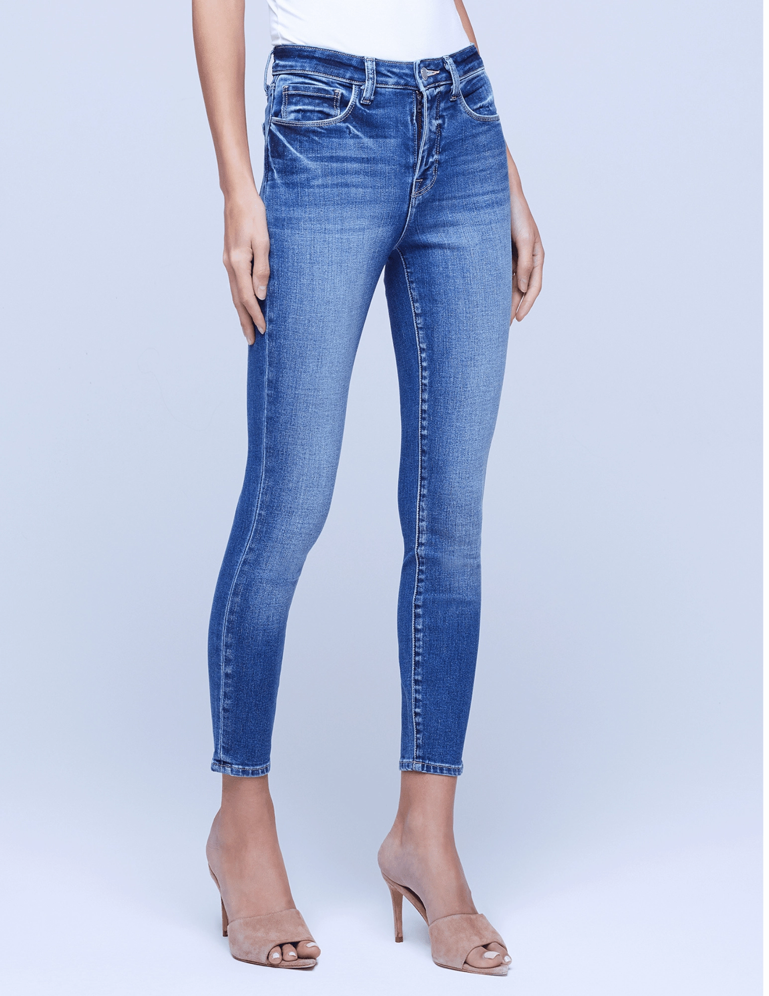 Chic Fit Comfortable Layering L'AGENCE Margot High Rise Skinny Jeans In Cambridge
