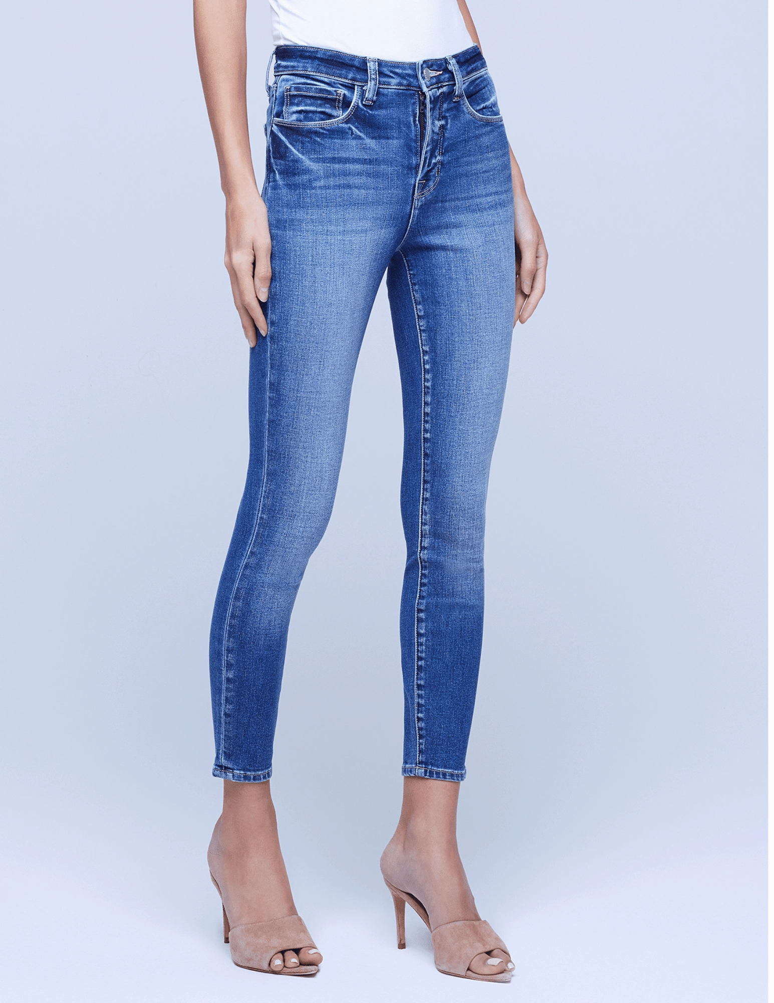 Minimalist Eco Friendly Perfect Fit L'AGENCE Margot High Rise Skinny Jeans In Cambridge