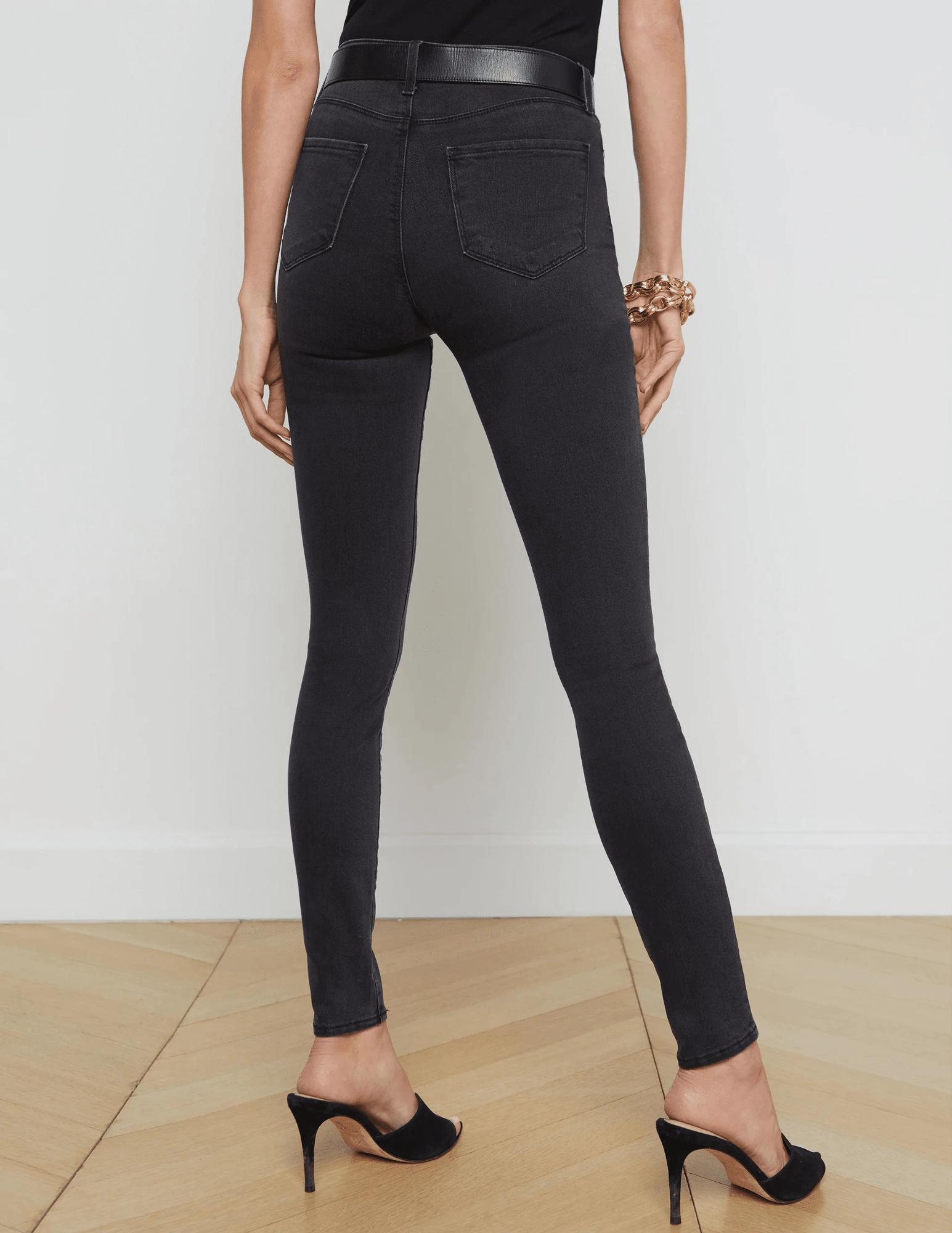 L'AGENCE Marguerite High Rise Skinny Jeans in Dark Graphite Classic Cut Quick Dry Fabric