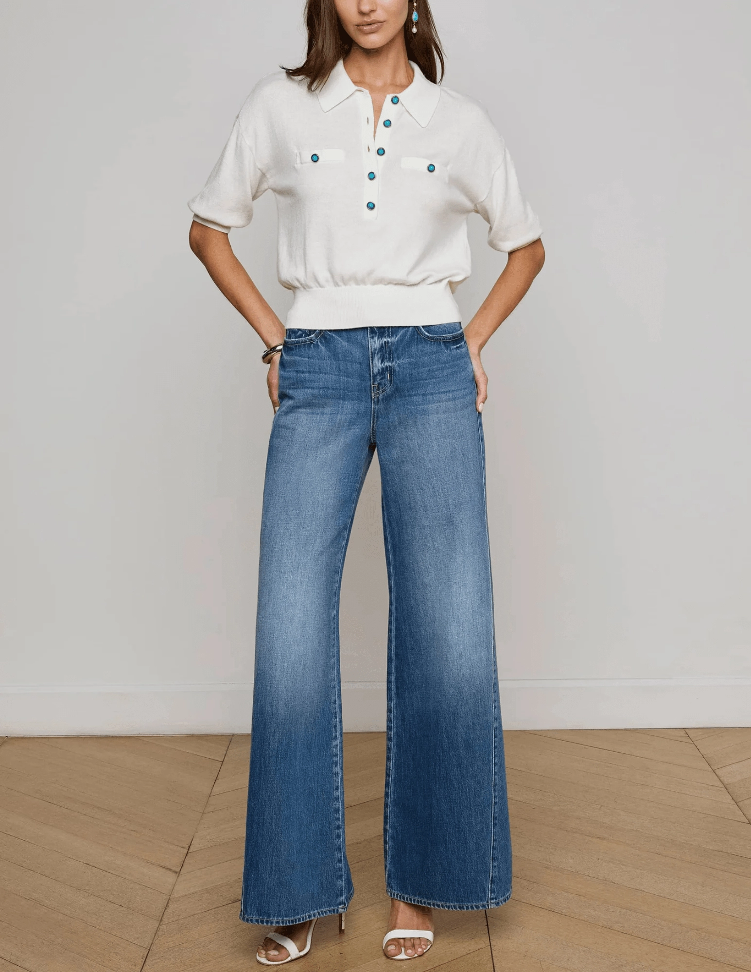 Ultra Soft Frayed hem L'AGENCE Masaki Short Sleeve Sweater