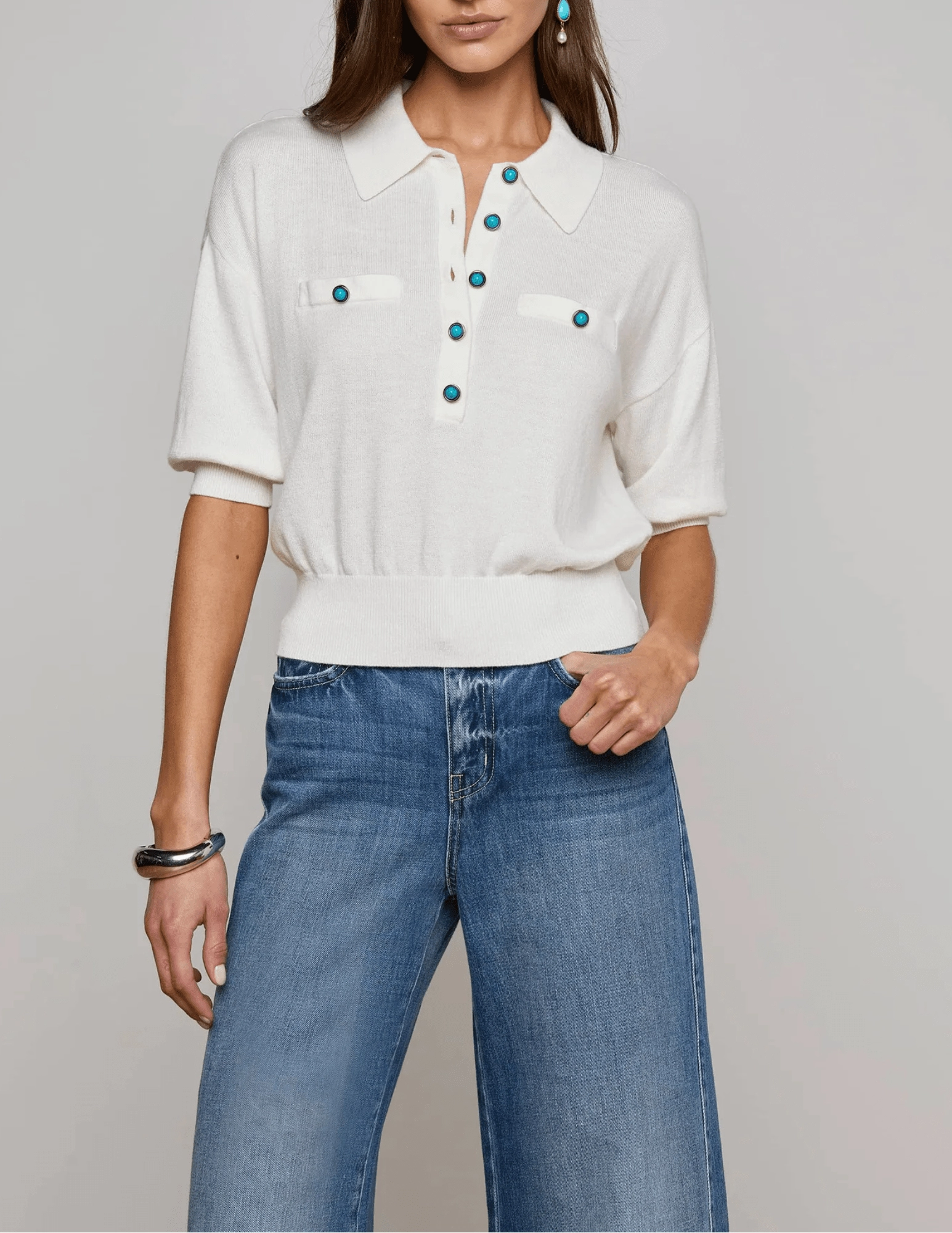 Eco Friendly Dye L'AGENCE Masaki Short Sleeve Sweater