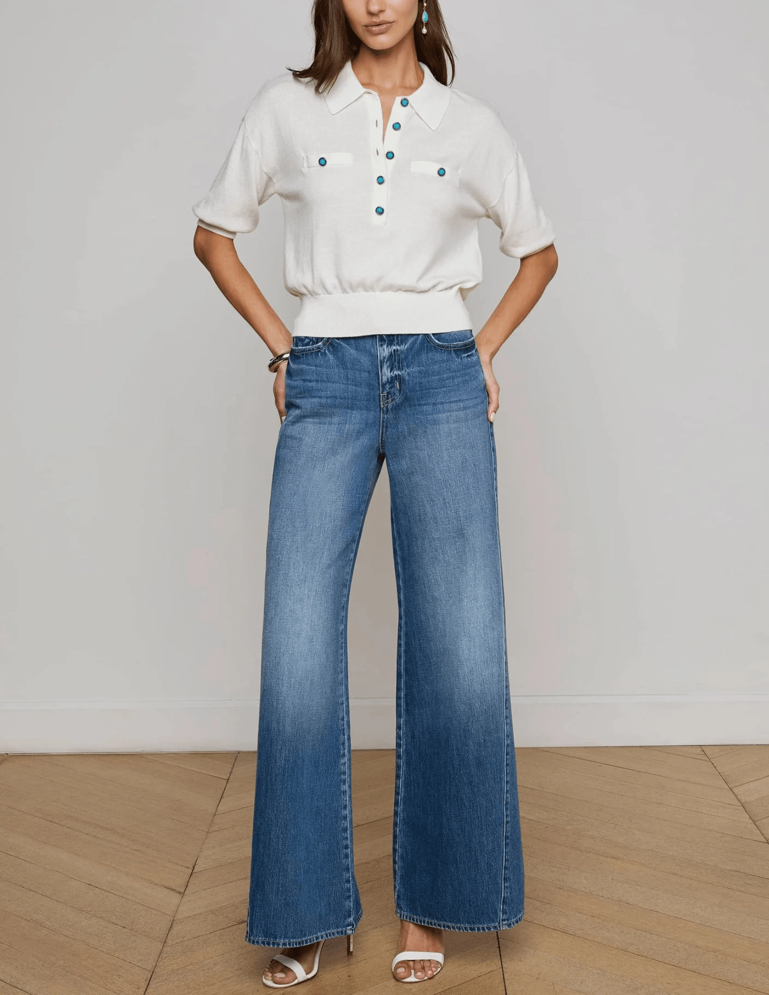 V neck Sophisticated Layers L'AGENCE Masaki Short Sleeve Sweater