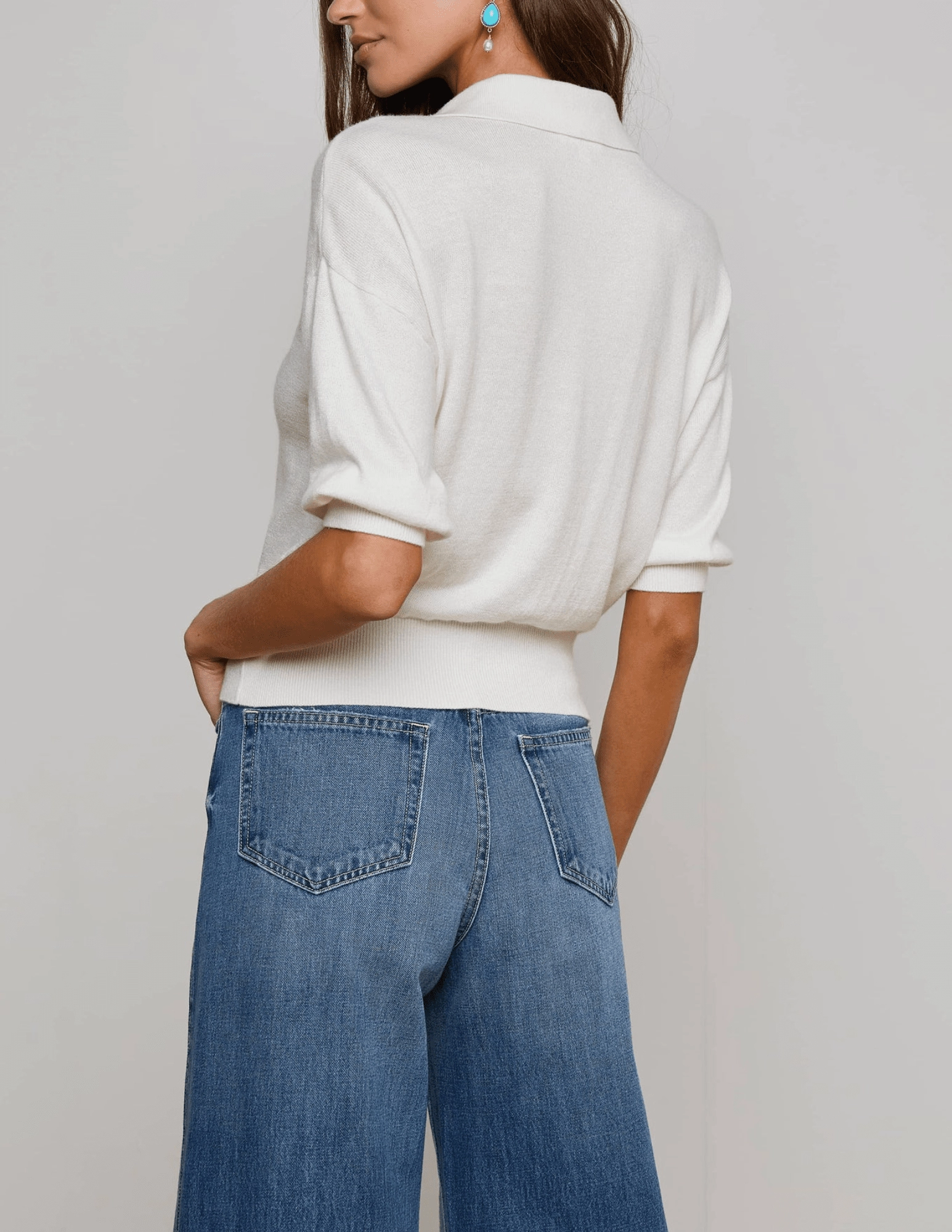 L'AGENCE Masaki Short Sleeve Sweater Cold Weather Outfit Essential Knit Style