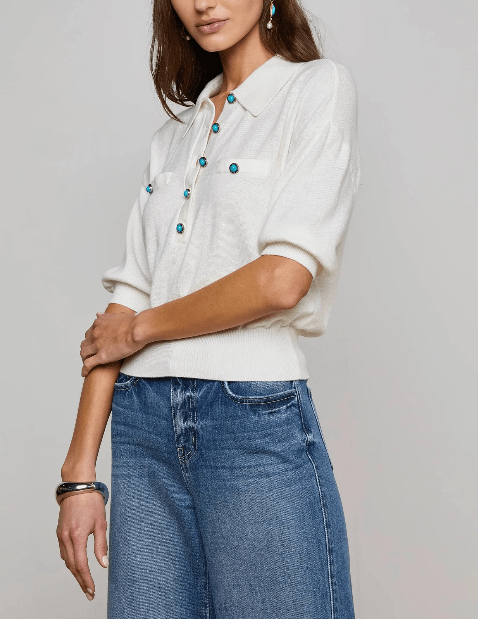 L'AGENCE Masaki Short Sleeve Sweater Cozy Look elegant design