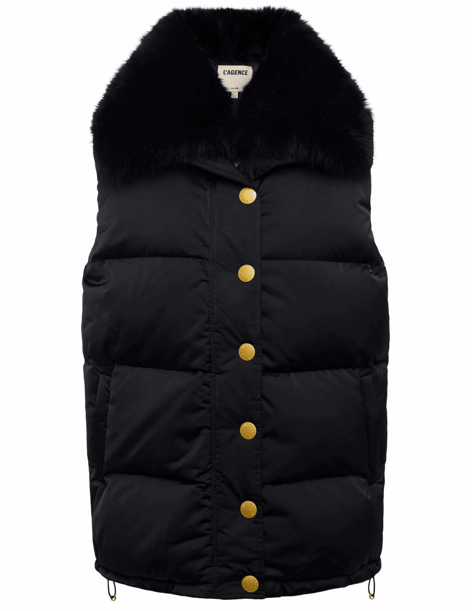 L'AGENCE Nalo Faux Fur Collar Puffer Vest in Black UV Protection Finish