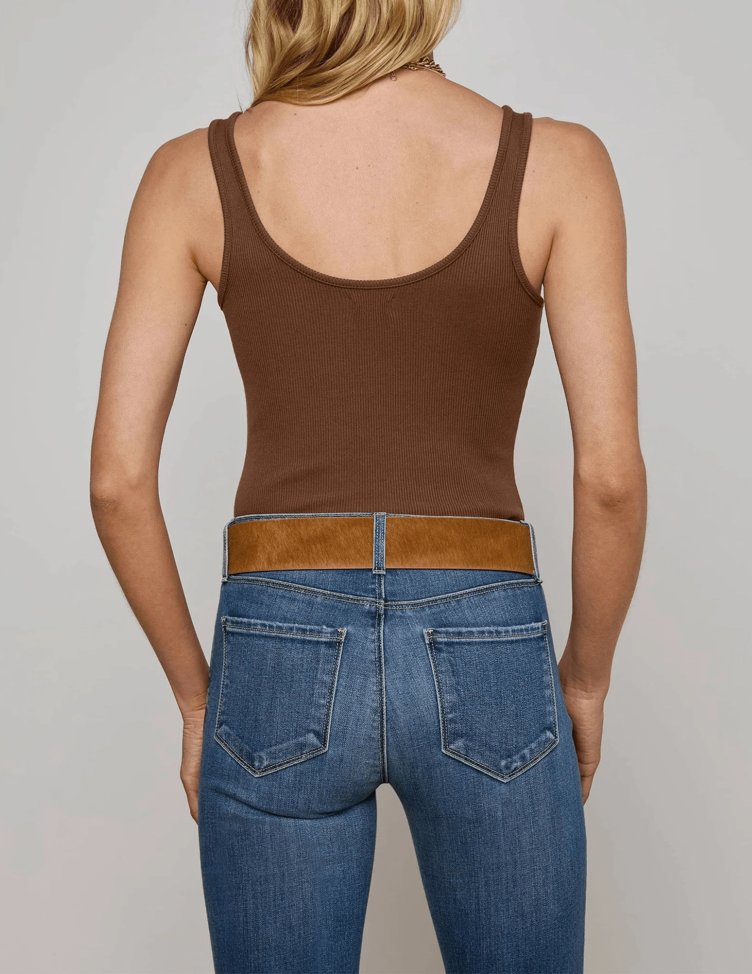 Stylish Look Eco Friendly Dyeing L'AGENCE Nica Scoop Neck Bodysuit in Sequoia Brown