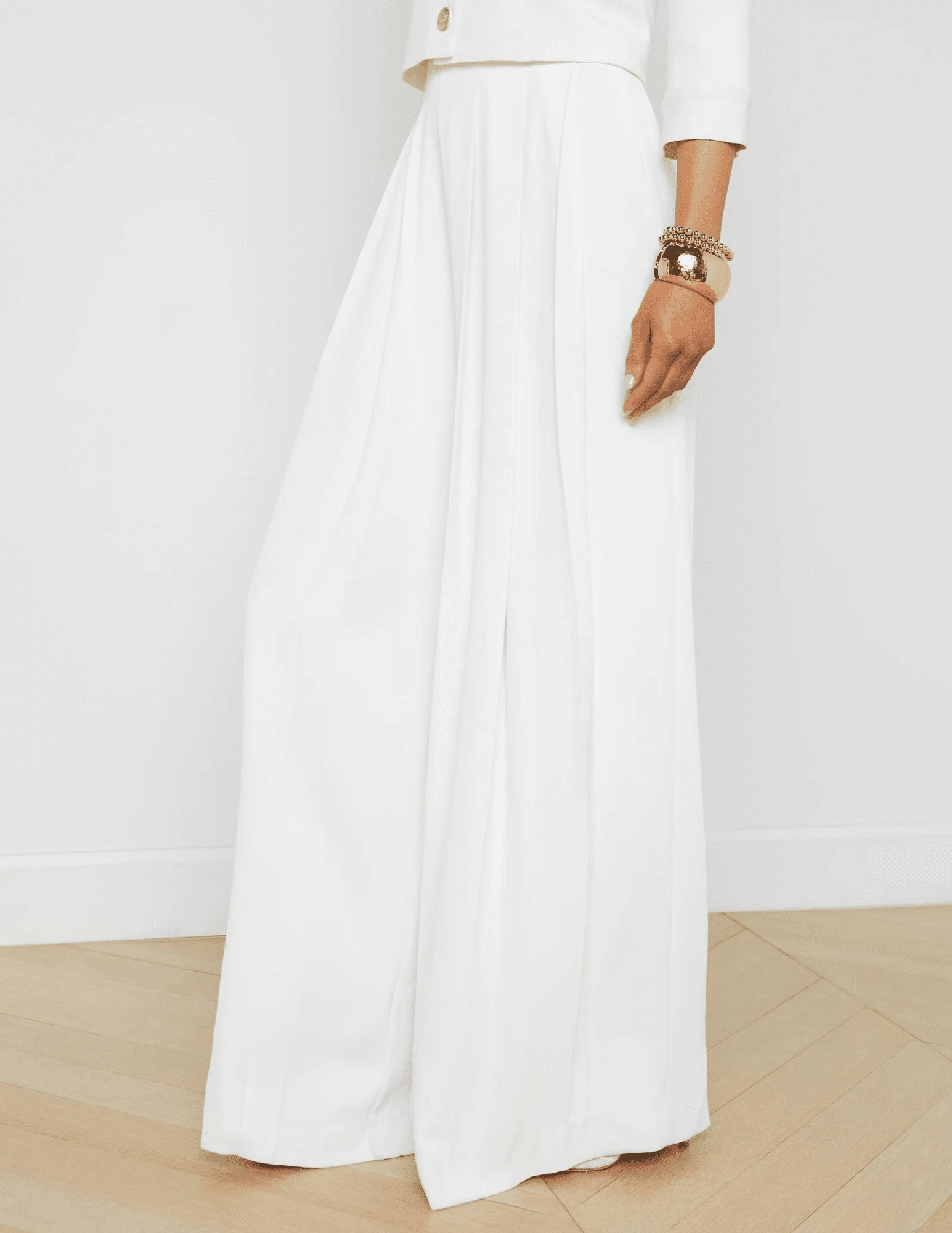 L'Agence Nova Pleated Wide Leg Pant in Ivory Low Profile Waistband Versatile staple