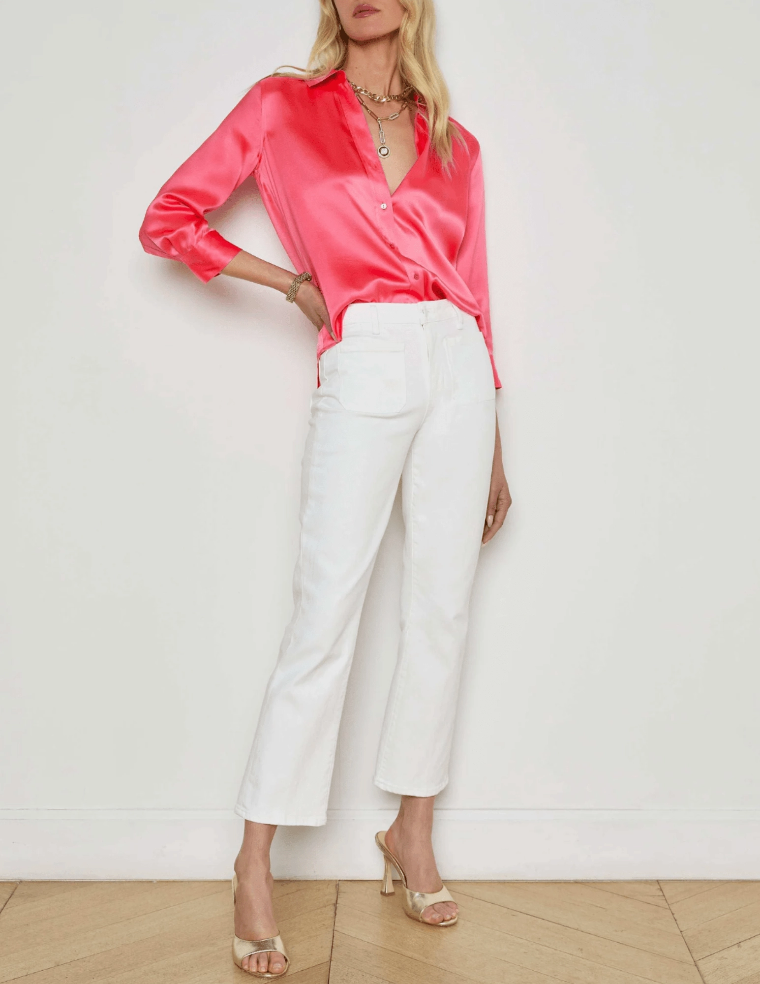 L??AGENCE Noya Cropped Slim Flare Jeans in Blanc Permanent Crease Retention