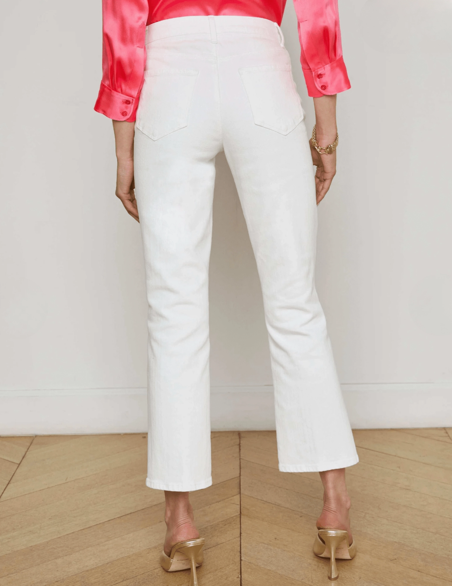 L??AGENCE Noya Cropped Slim Flare Jeans in Blanc Abrasion Resistant Denim Relaxed Taper