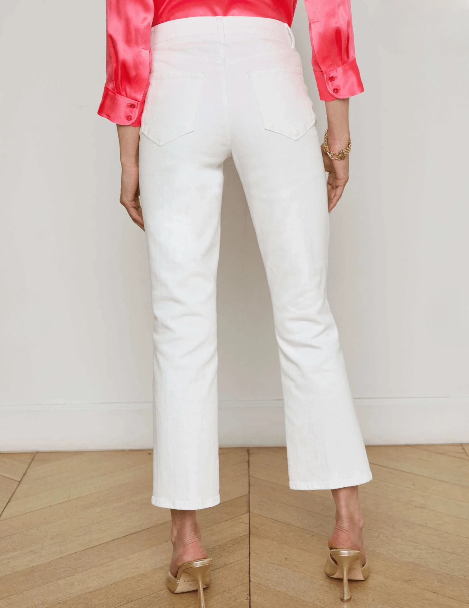L??AGENCE Noya Cropped Slim Flare Jeans in Blanc Reinforced Stress Points