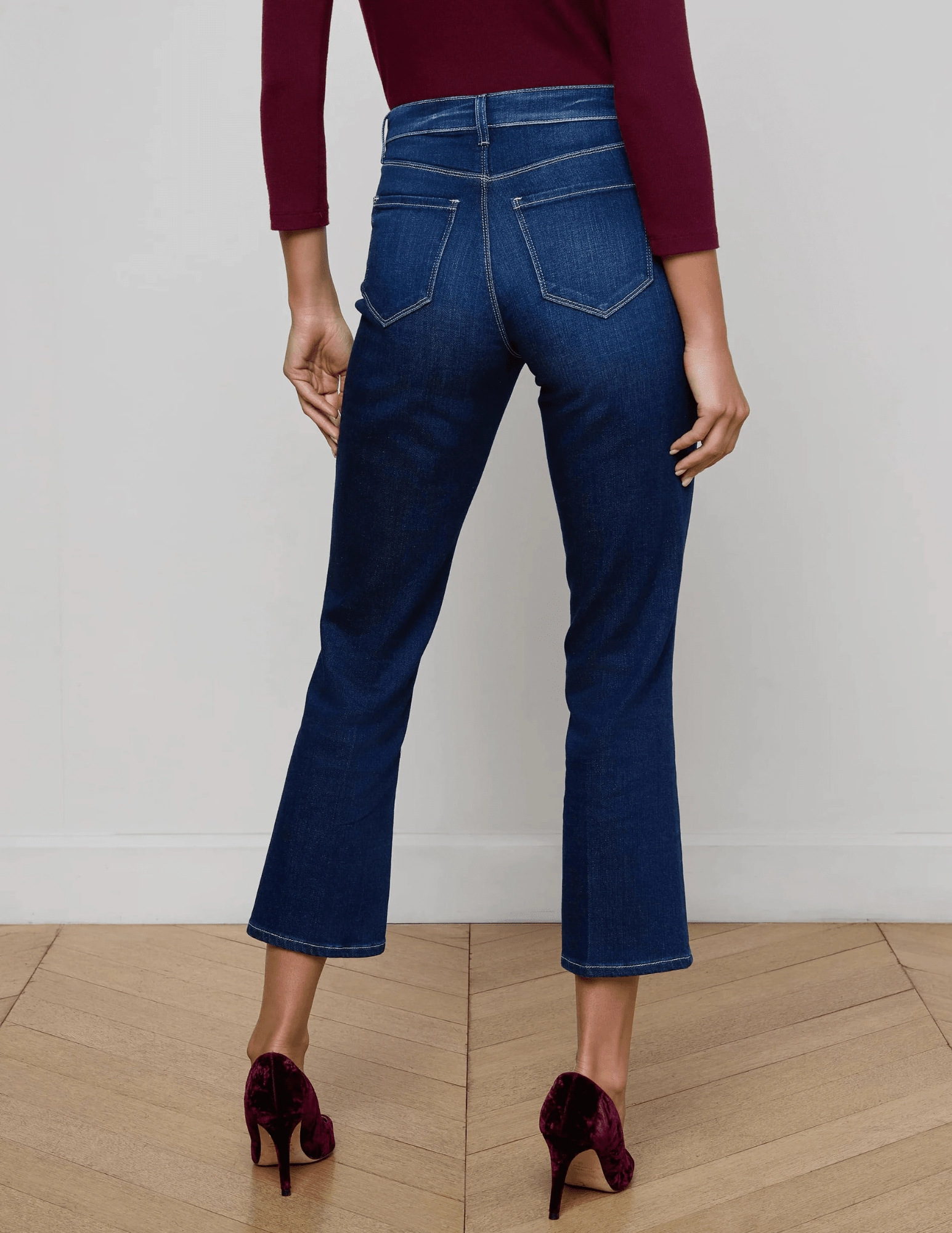 Adjustable Belt Loops L'Agence Noya Cropped Slim Flare Jeans in Sterling