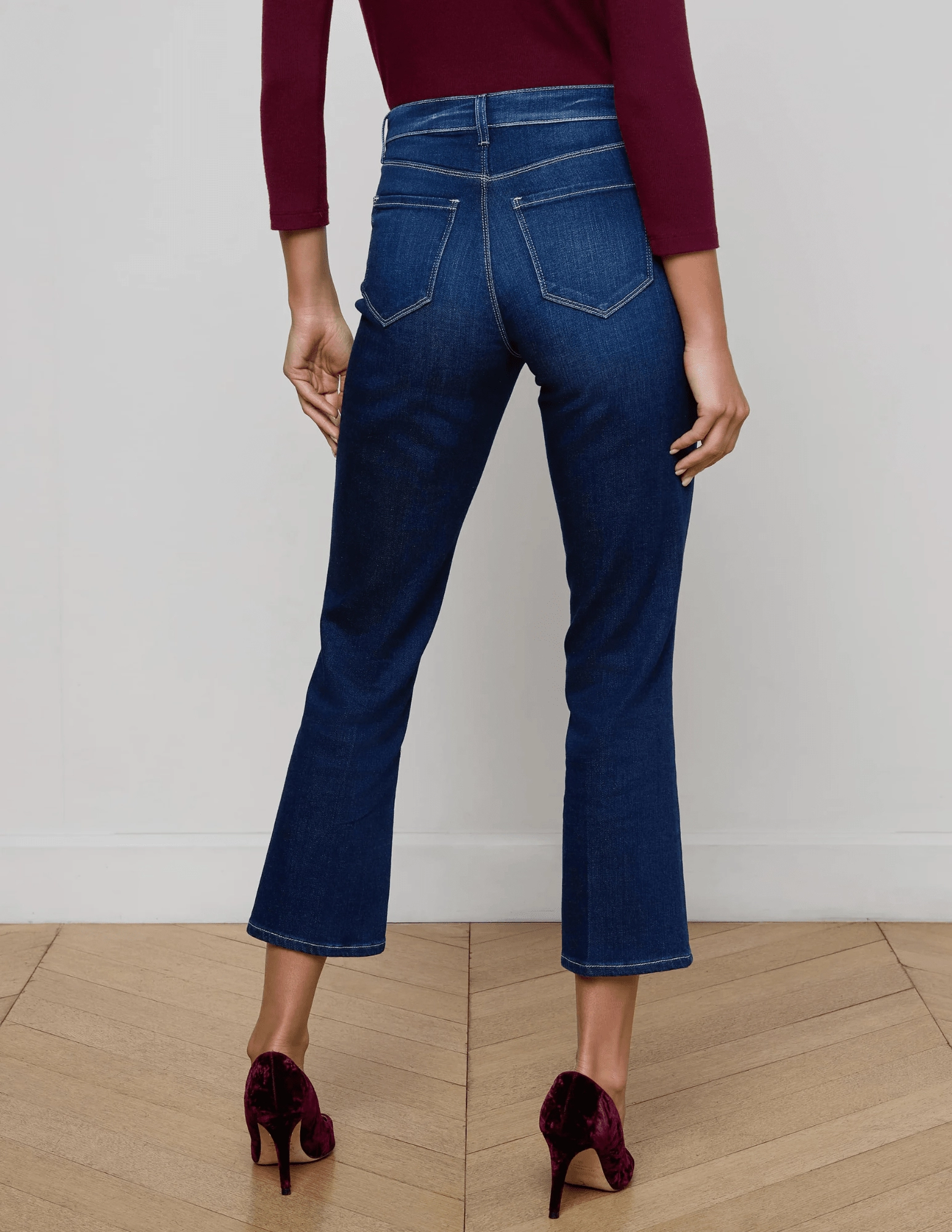 Recycled Cotton Blend Work Meeting Relaxed Style L'Agence Noya Cropped Slim Flare Jeans in Sterling