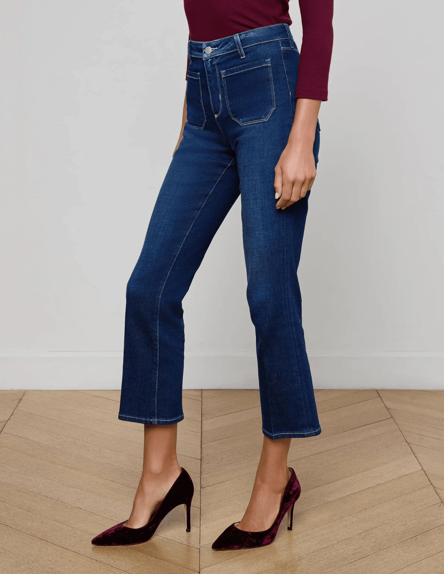 L'Agence Noya Cropped Slim Flare Jeans in Sterling Wear Anytime