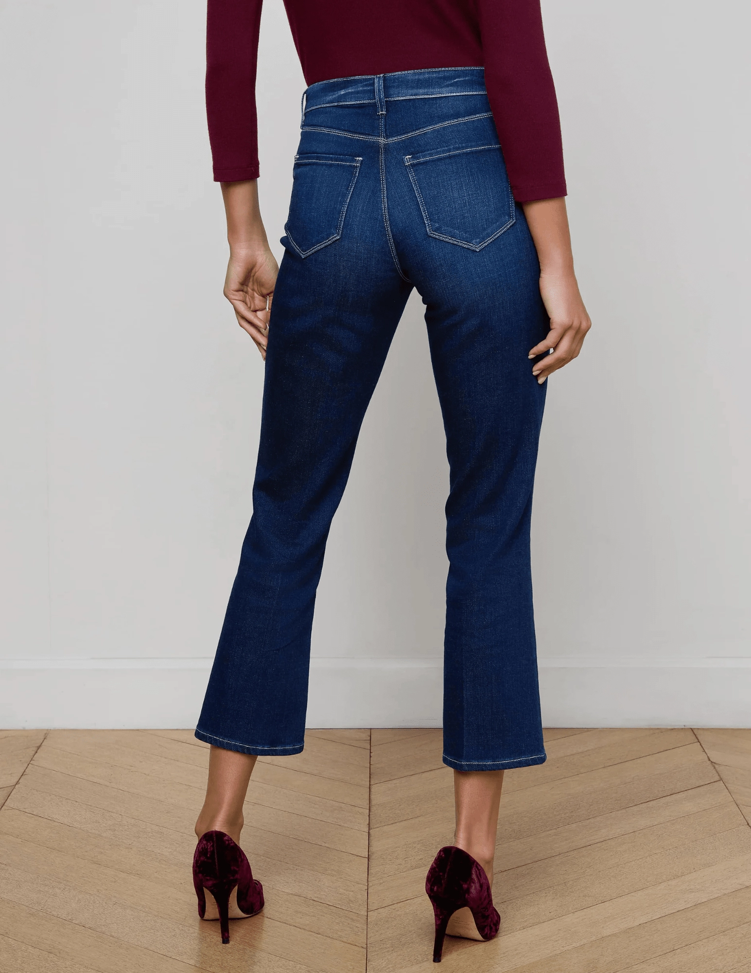 Classic Gym Ready L'Agence Noya Cropped Slim Flare Jeans in Sterling