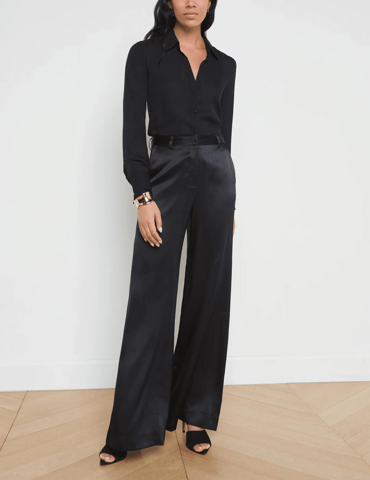 Slim Comfort Effortless Style L'Agence Pilar Silk Wide Leg Pant