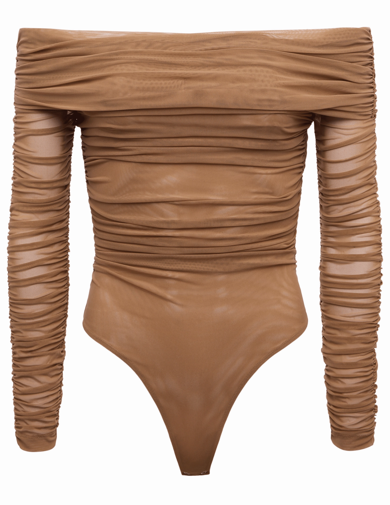 AntiStaticInnerLining Wrinkle Resistant Finish L'AGENCE Poppie Off Shoulder Bodysuit in Cinnamon Swirl
