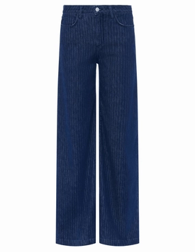 All Season Fabric Weight All Rounder L??AGENCE Quincy High Rise Ultra Wide Leg Jeans in Ebony Stripe