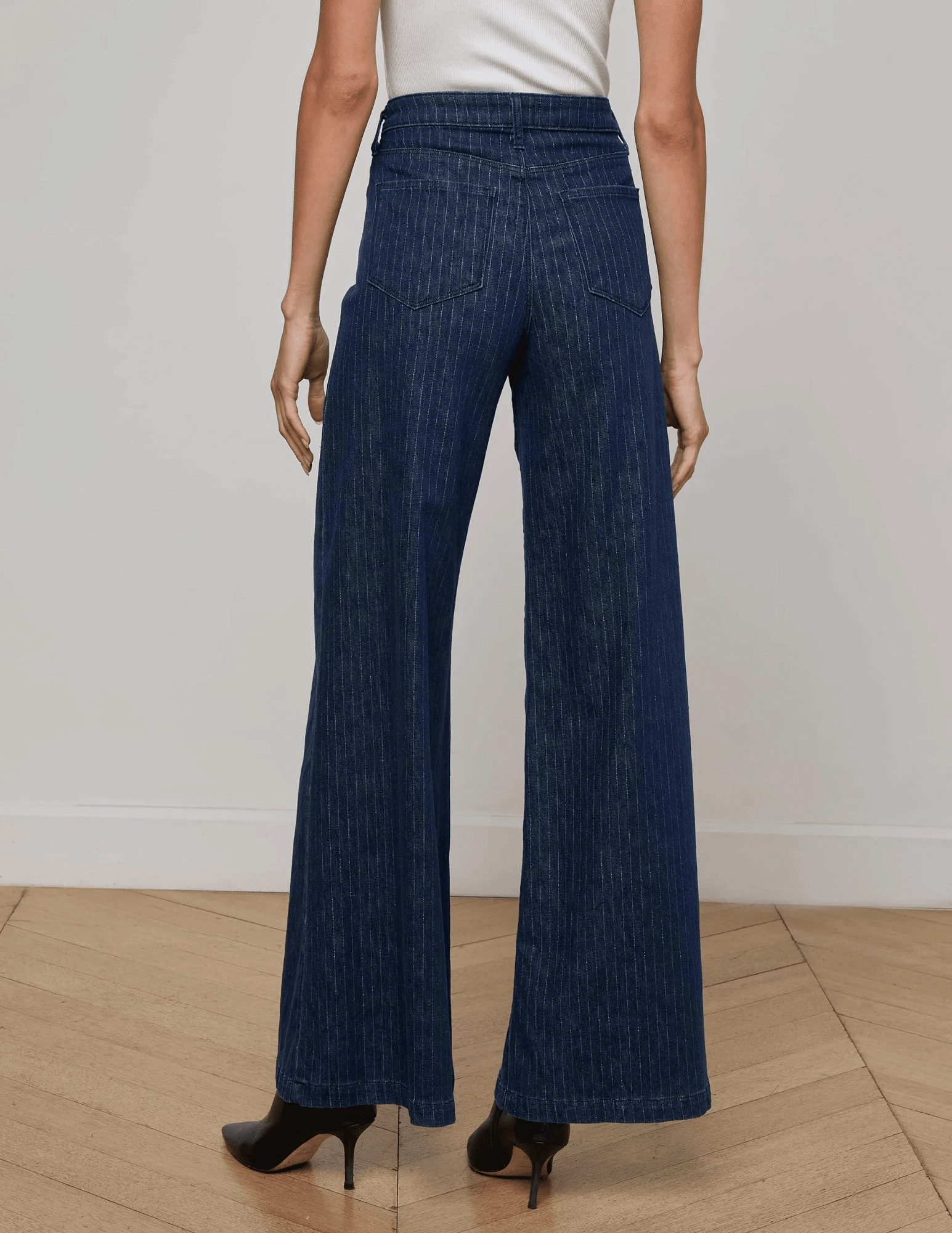 L??AGENCE Quincy High Rise Ultra Wide Leg Jeans in Ebony Stripe Street Fashion Breathable Casual Edge