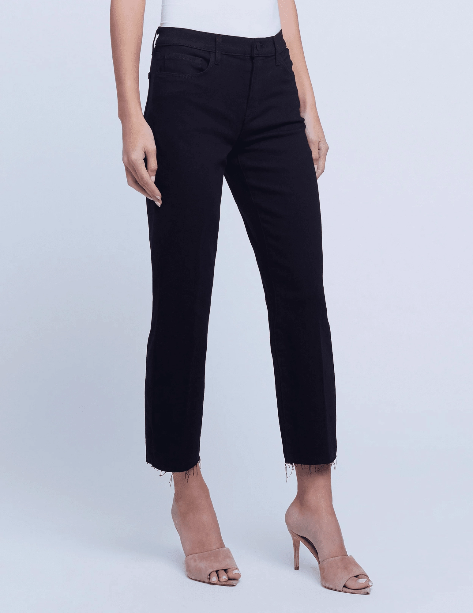 L'AGENCE Sada High Rise Cropped Slim Jeans In Black Temperature Regulating Fabric