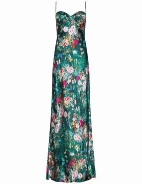 Movement Ease L'AGENCE Sayla Silk Maxi Dress in Bottle Green Multi Charonda Butterfly