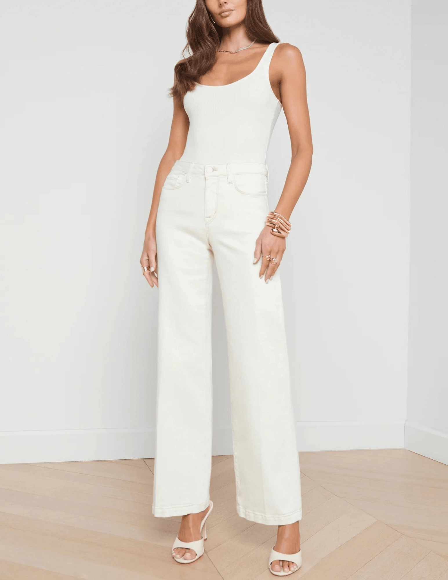 Comfortable Waistband L??AGENCE Scottie High Rise Wide Leg Jeans In Macadamia