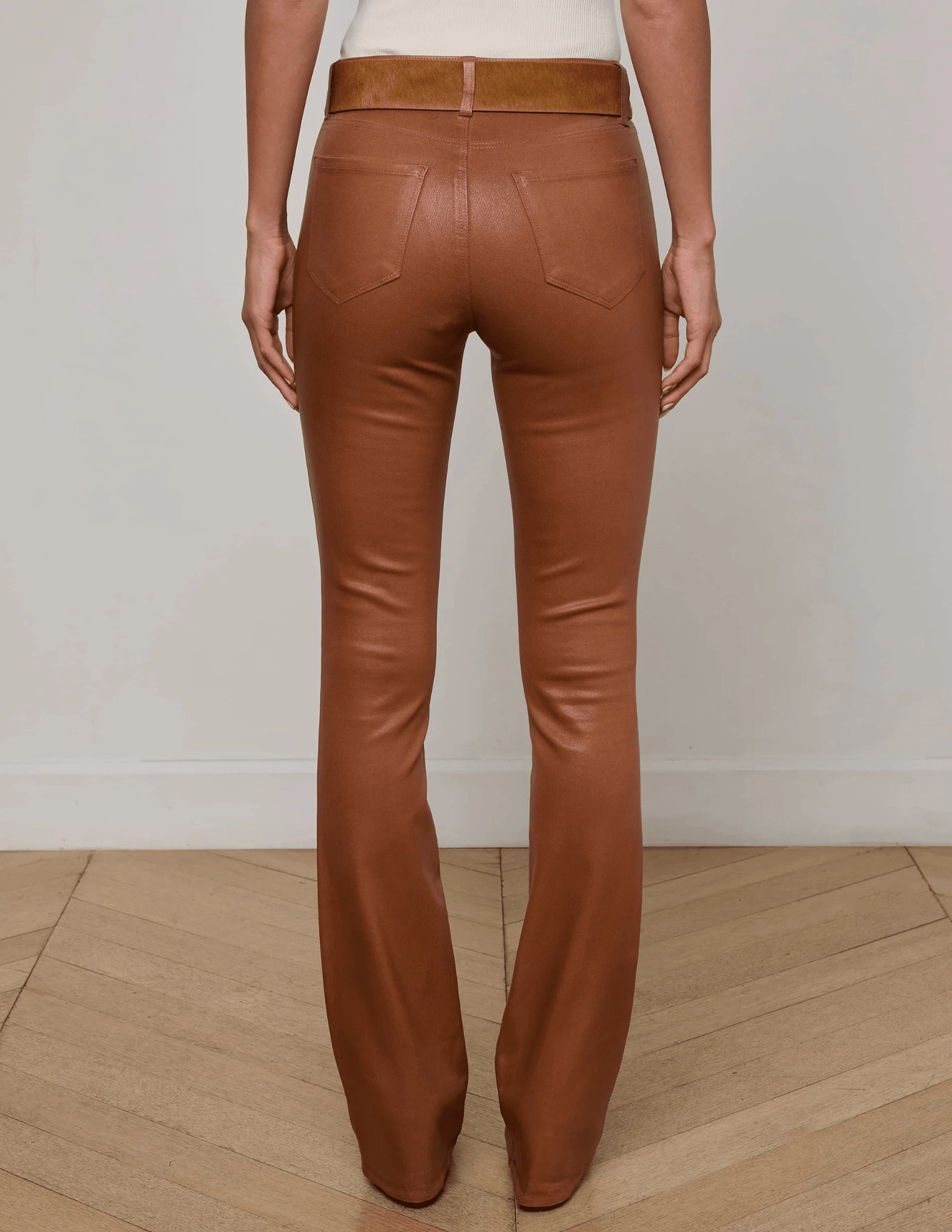 Light material L'AGENCE Selma High Rise Baby Boot-Cut Coated Jeans In Cognac Coated
