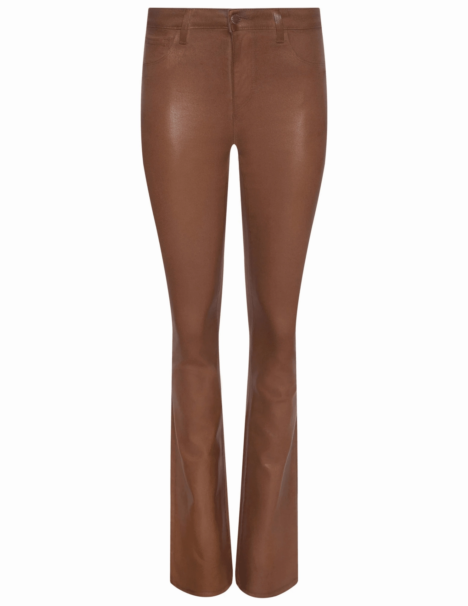 Comfort waistband Hip Friendly Pockets L'AGENCE Selma High Rise Baby Boot-Cut Coated Jeans In Cognac Coated