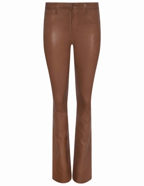 L'AGENCE Selma High Rise Baby Boot-Cut Coated Jeans In Cognac Coated Minimalist Style Holiday Vibes Weekend Warrior