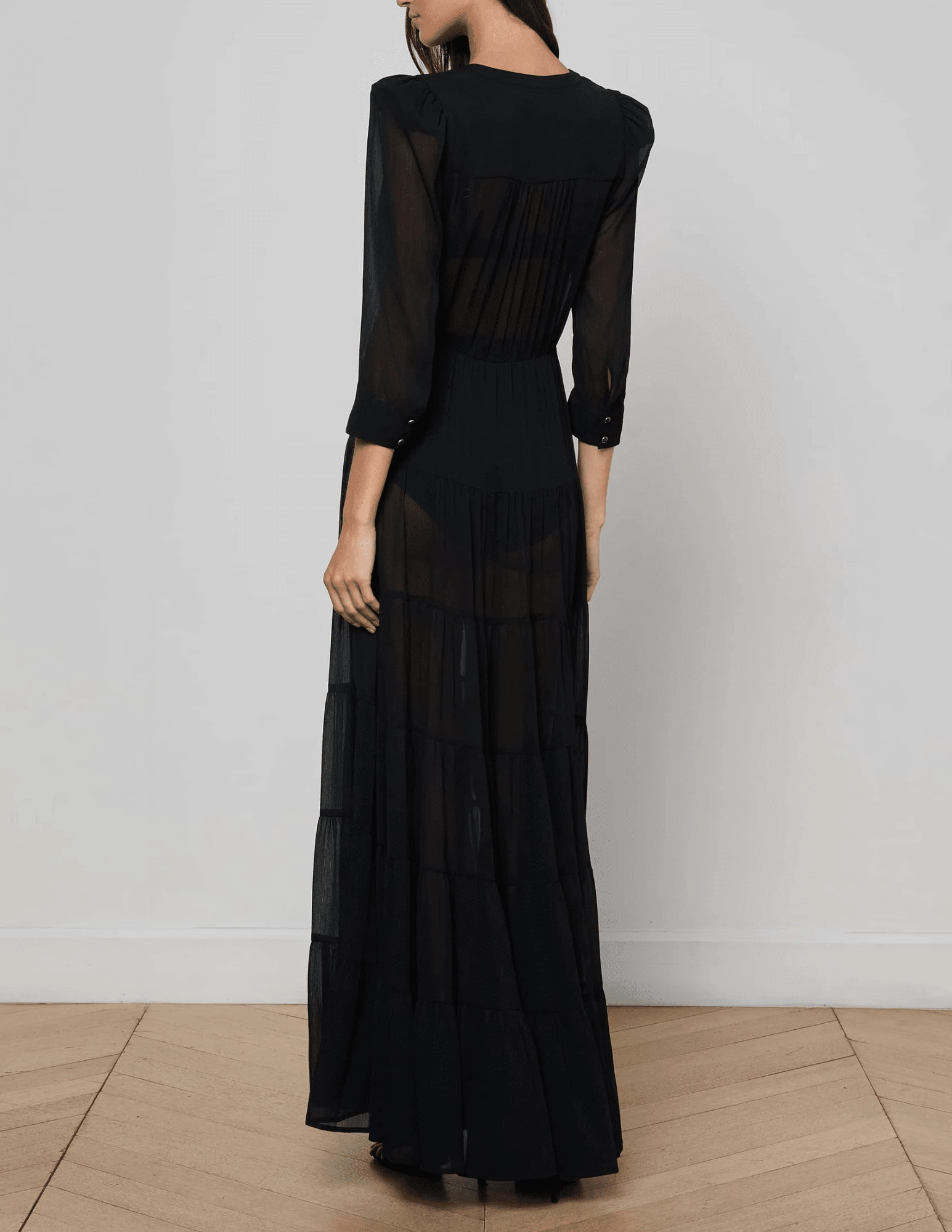 L'AGENCE Seraphina Tiered Maxi Dress StainResistantFinish SecureClosures