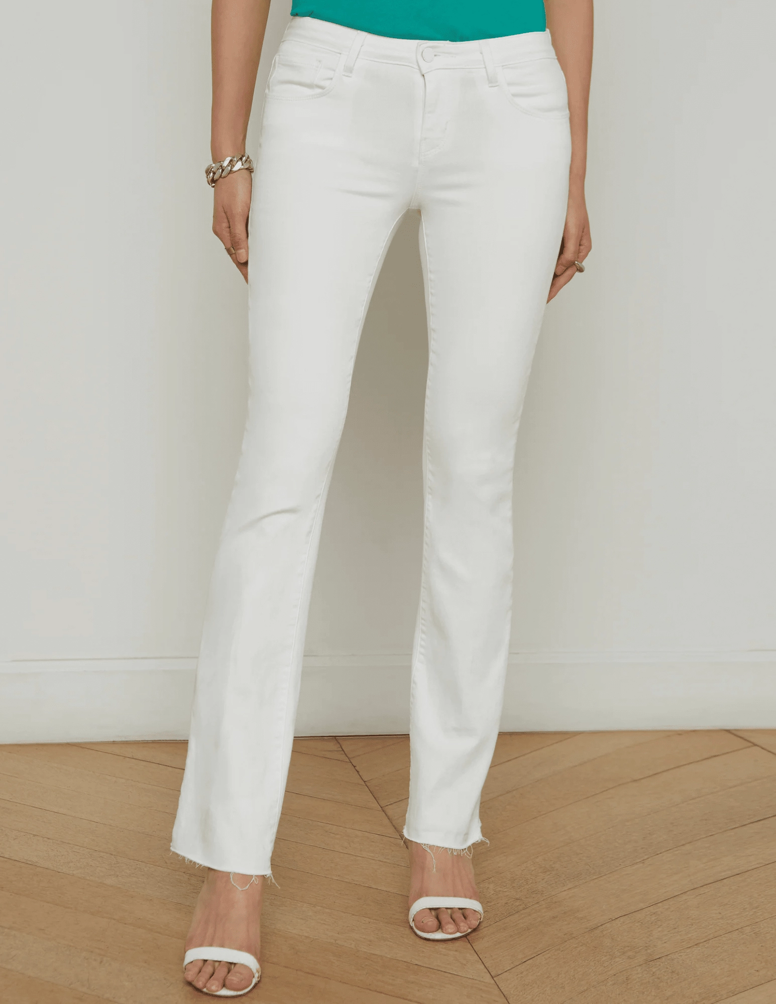 Loose High Quality Morning Stroll Street Mood L??AGENCE Sneeki Low Rise Straight Leg Jeans in Blanc
