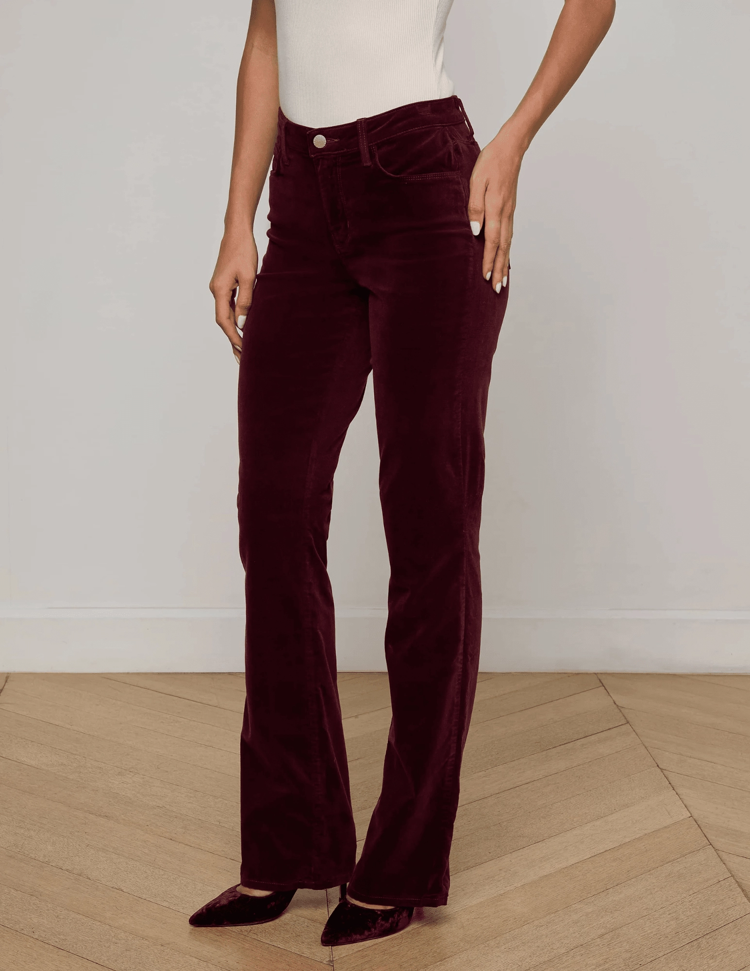 L'AGENCE Stevie Velvet Jeans in Dark Port Go Anywhere Look