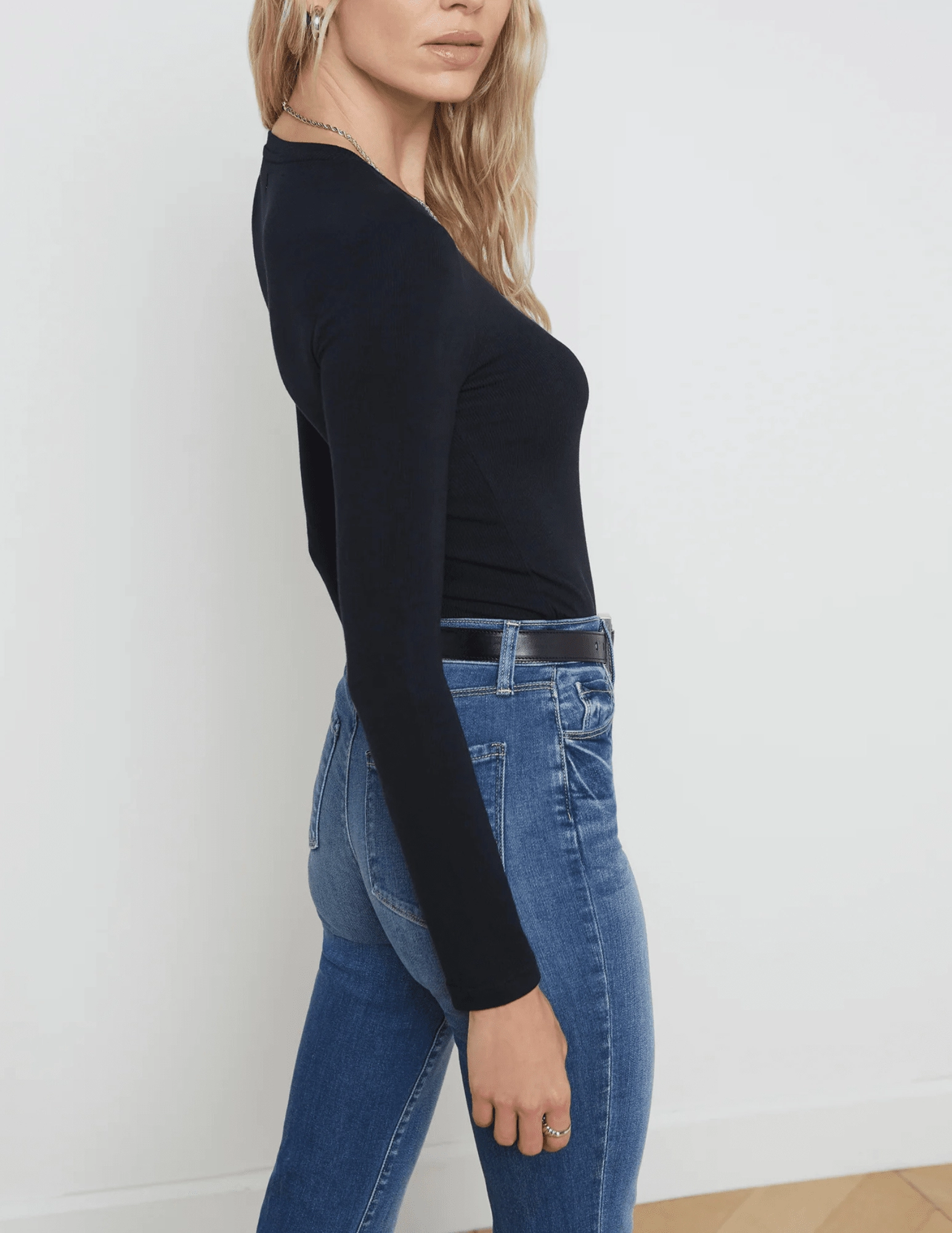 L'Agence Tess Micro Modal Crew Neck Long Sleeve Tee Essential Comfort Scoop neck femininity