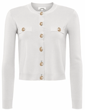 Cold Weather Must-Have L'Agence Toulouse Cropped Crew Neck Cardigan in Ivory