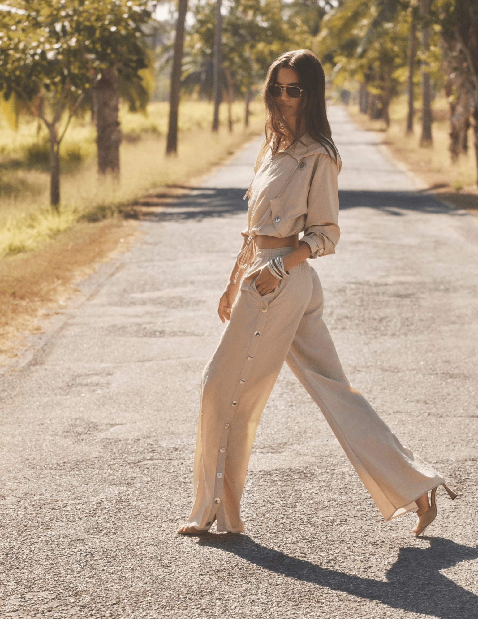 L'Agence Valkyrie Wide Leg Snap Pants Soft Brushed Lining Ripstop Texture