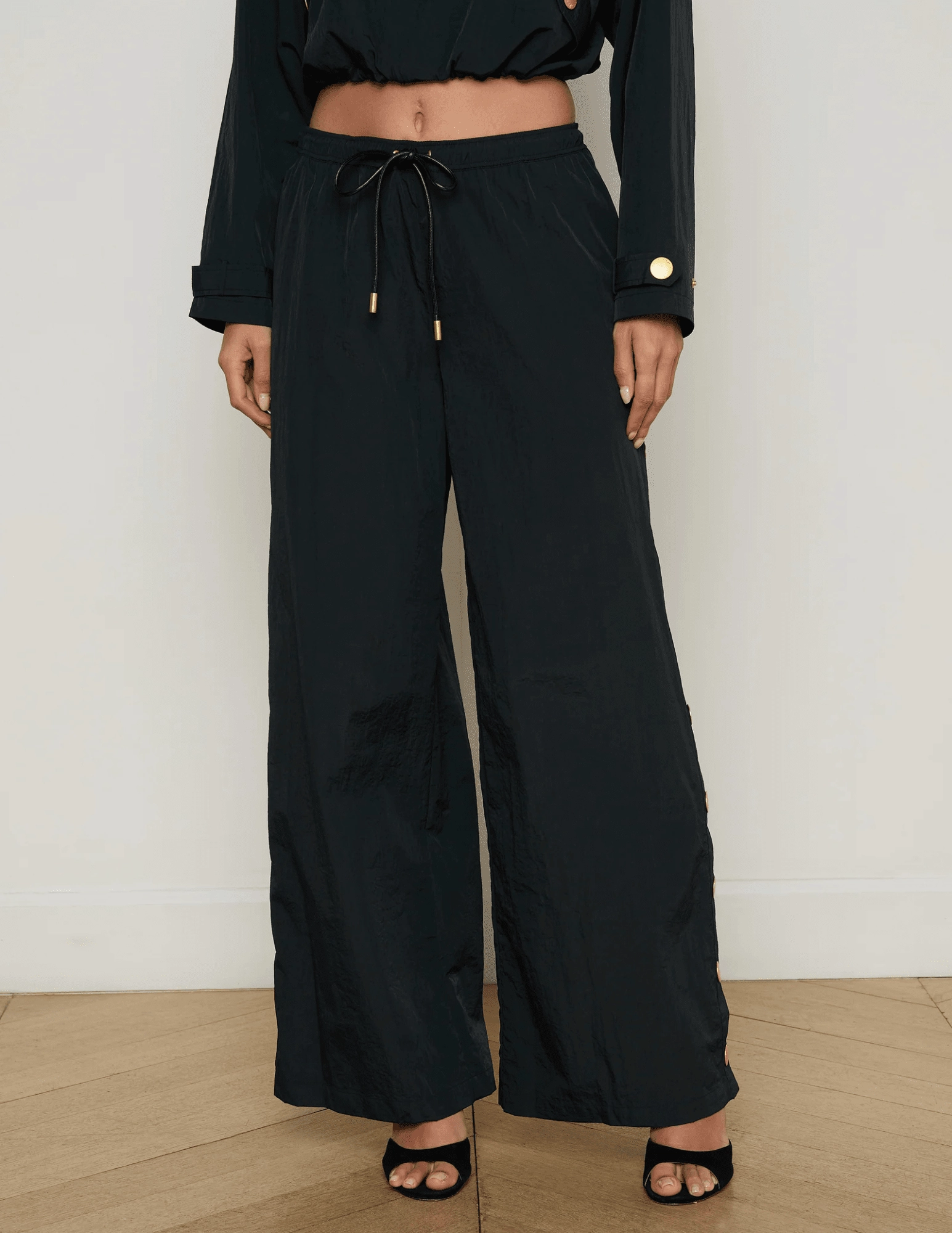 Stretchy Material Stretchable Fabric L'AGENCE Valkyrie Wide Leg Snap Pants