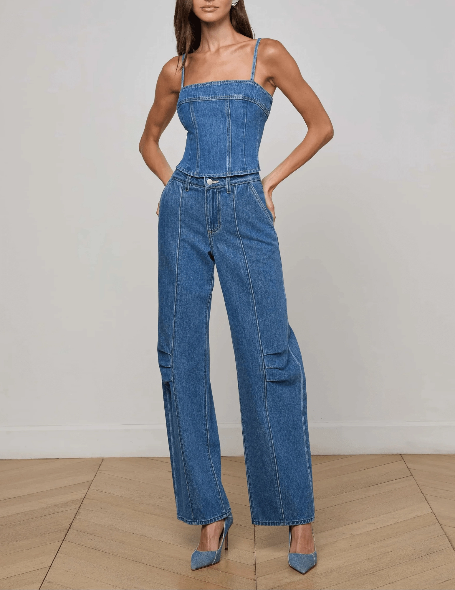 L'AGENCE Zara High Rise Rodeo Jeans in Memphis Stain Resistant Weave