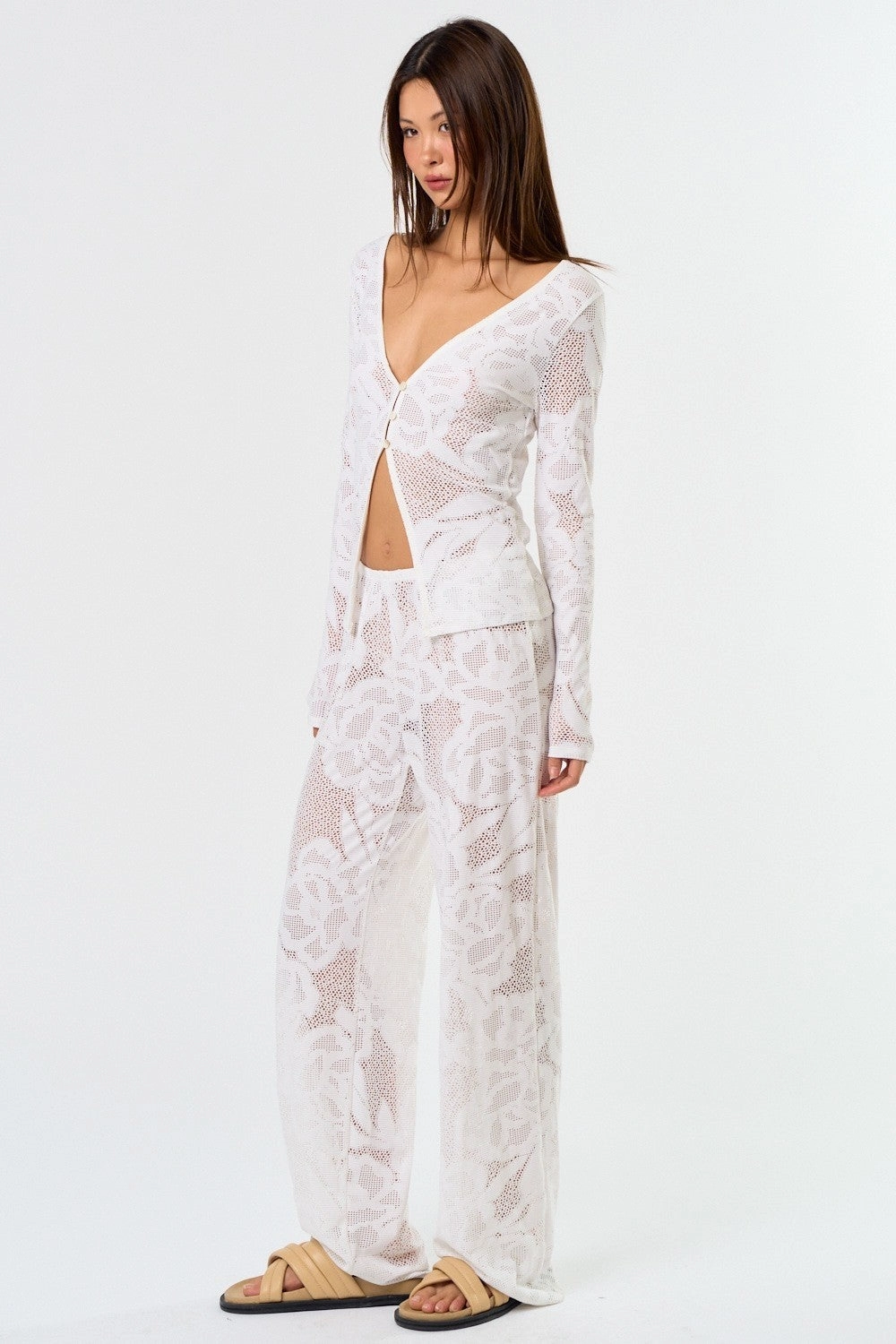 Lace Cover Up Pants - White StainResistantFinish