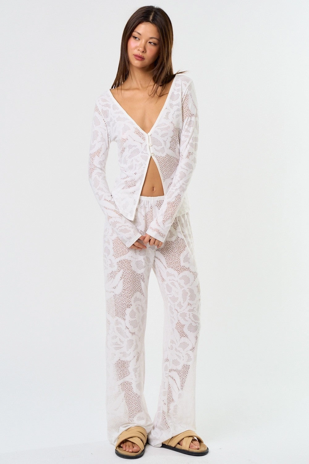 Lace Cover Up Pants - White Cool Weather