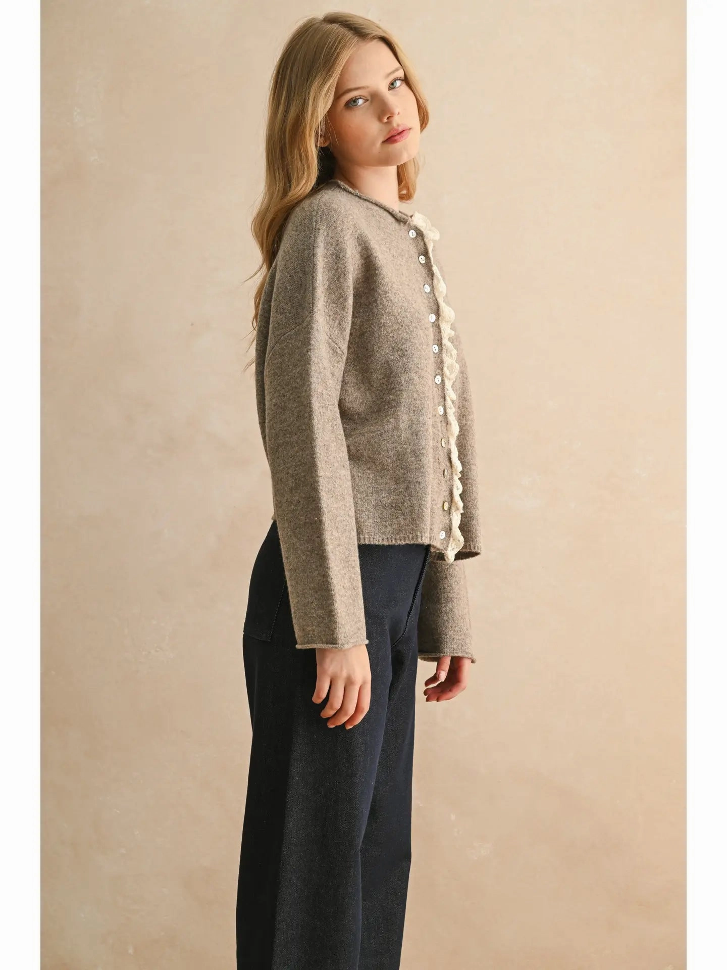 Lace Trim Knitted Cardigan Relaxed Style