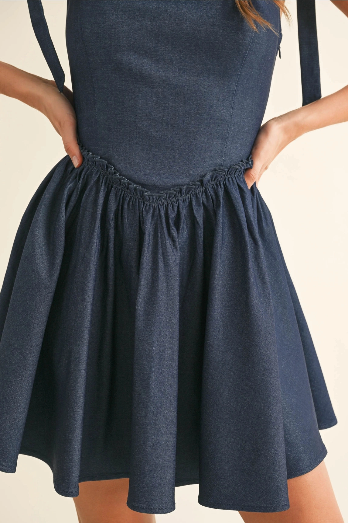 Removable-Straps Sophisticated Vibe Lace Up Flared Mini Dress - Dark Blue