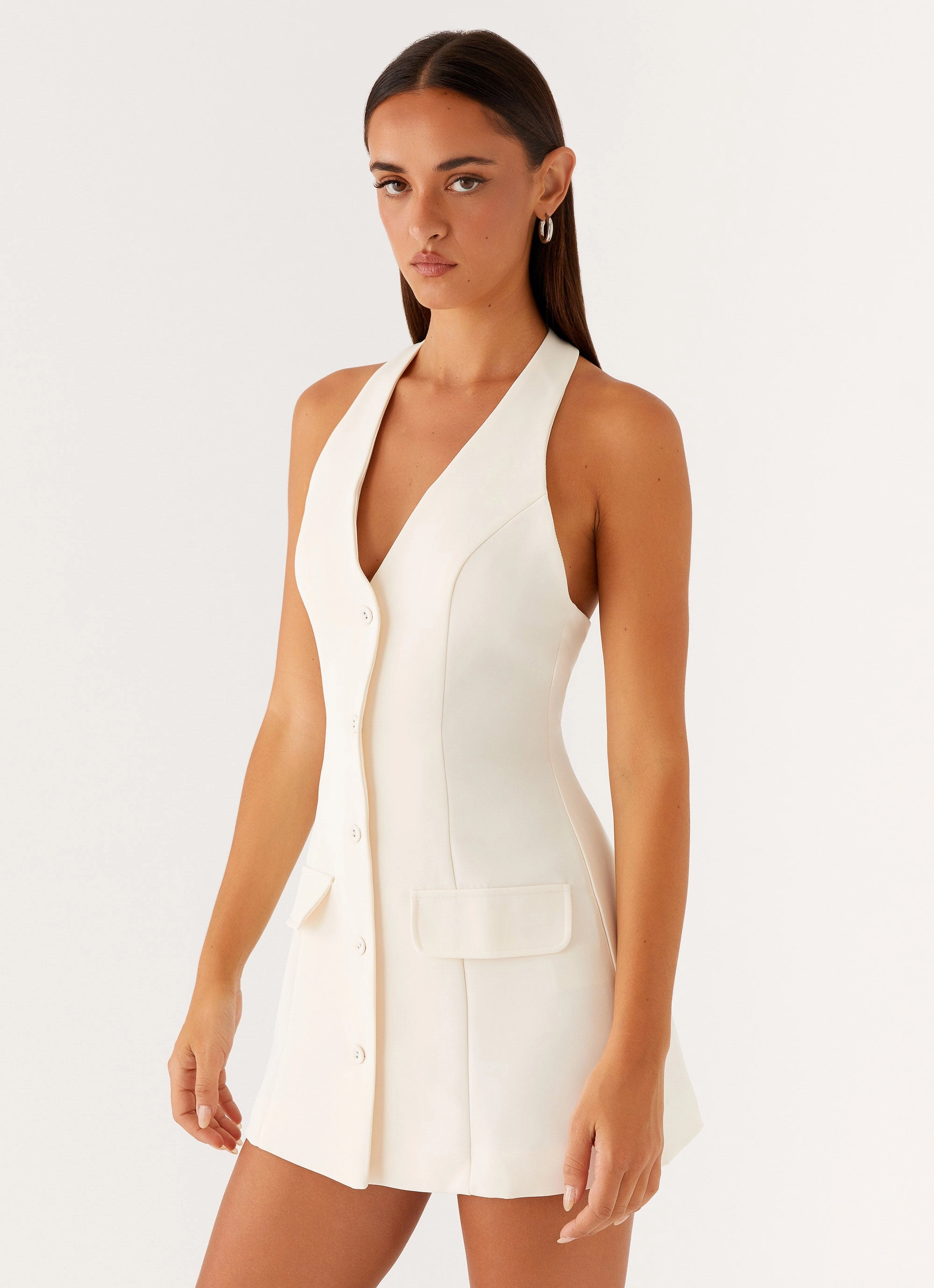 Mira Halter Neck Mini Dress - Ivory Theater-Night