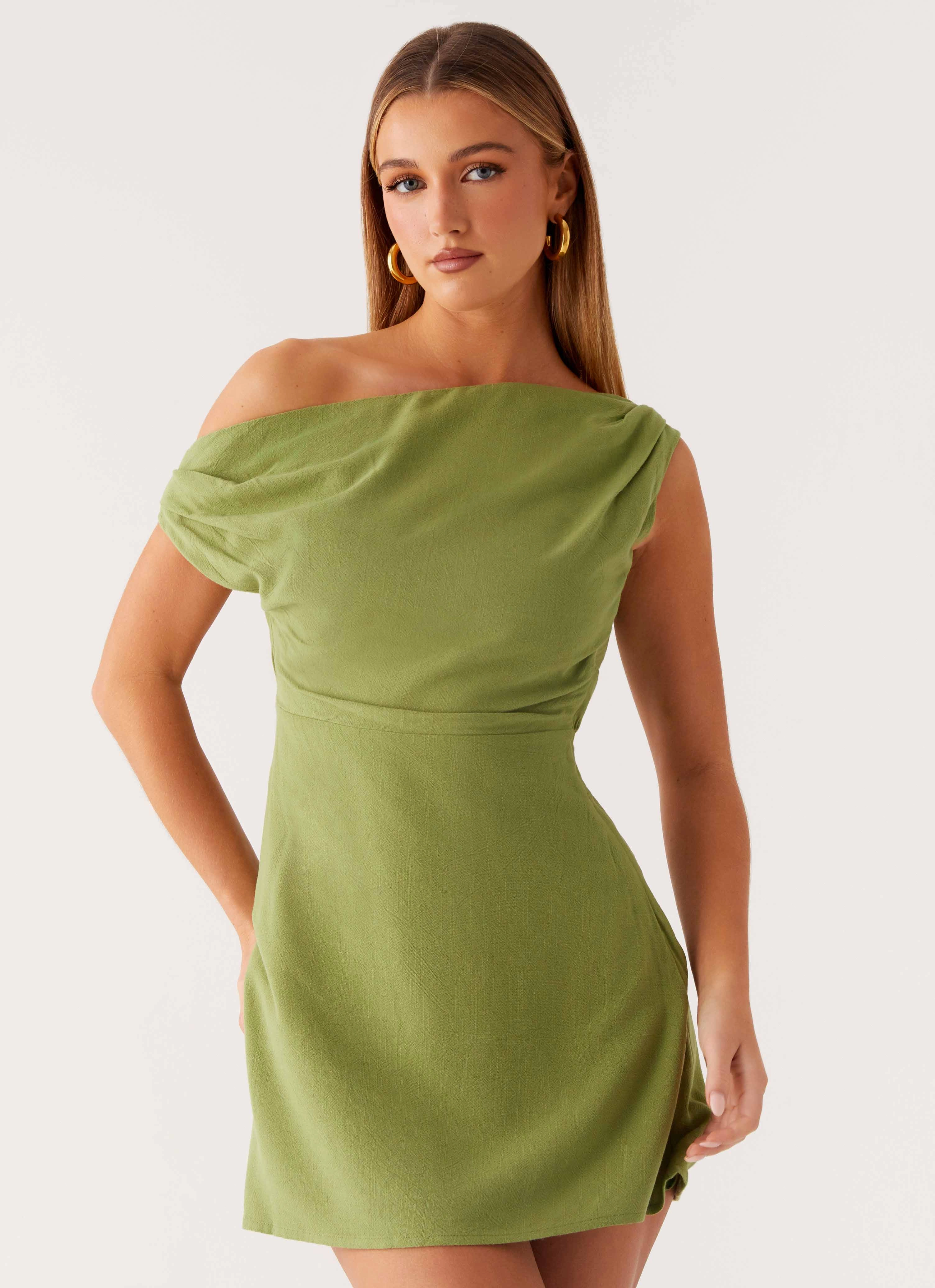 Shirred-Detail Lady Love Linen Mini Dress - Cactus