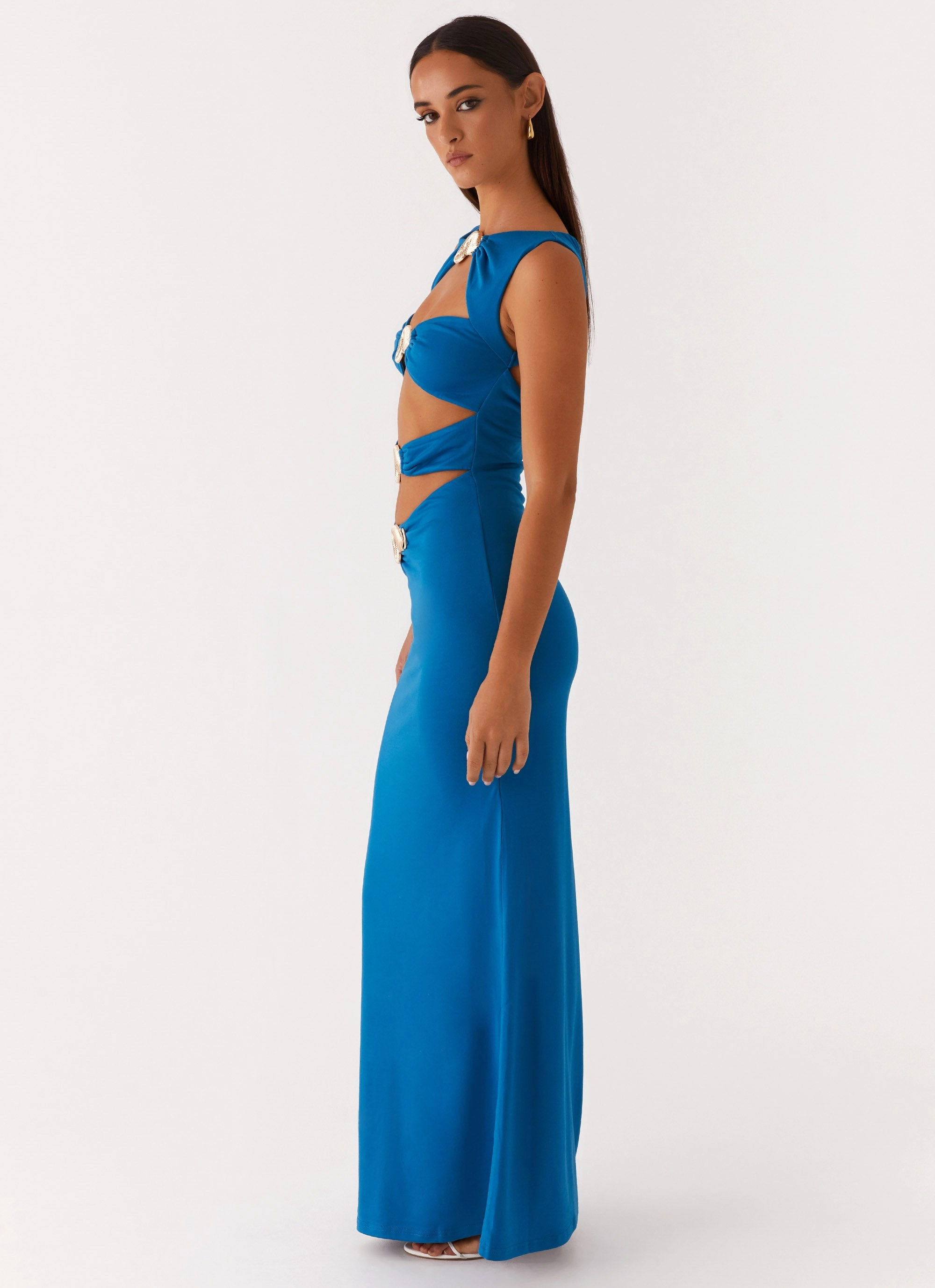 Clean Style Office Mood Lagoon Cut Out Maxi Dress - Royal Blue