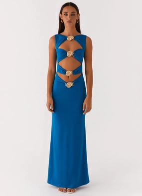 Minimal Comfort FlatlockSeam Lagoon Cut Out Maxi Dress - Royal Blue