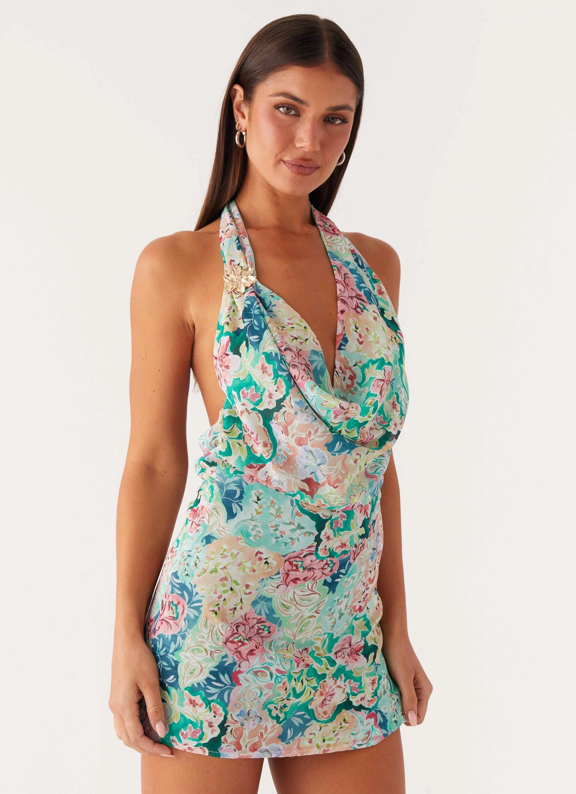 Timeless Soft Move Free Laid-Back Cowl Mini Dress - Santorini Floral