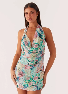 Fluid movement Laid-Back Cowl Mini Dress - Santorini Floral