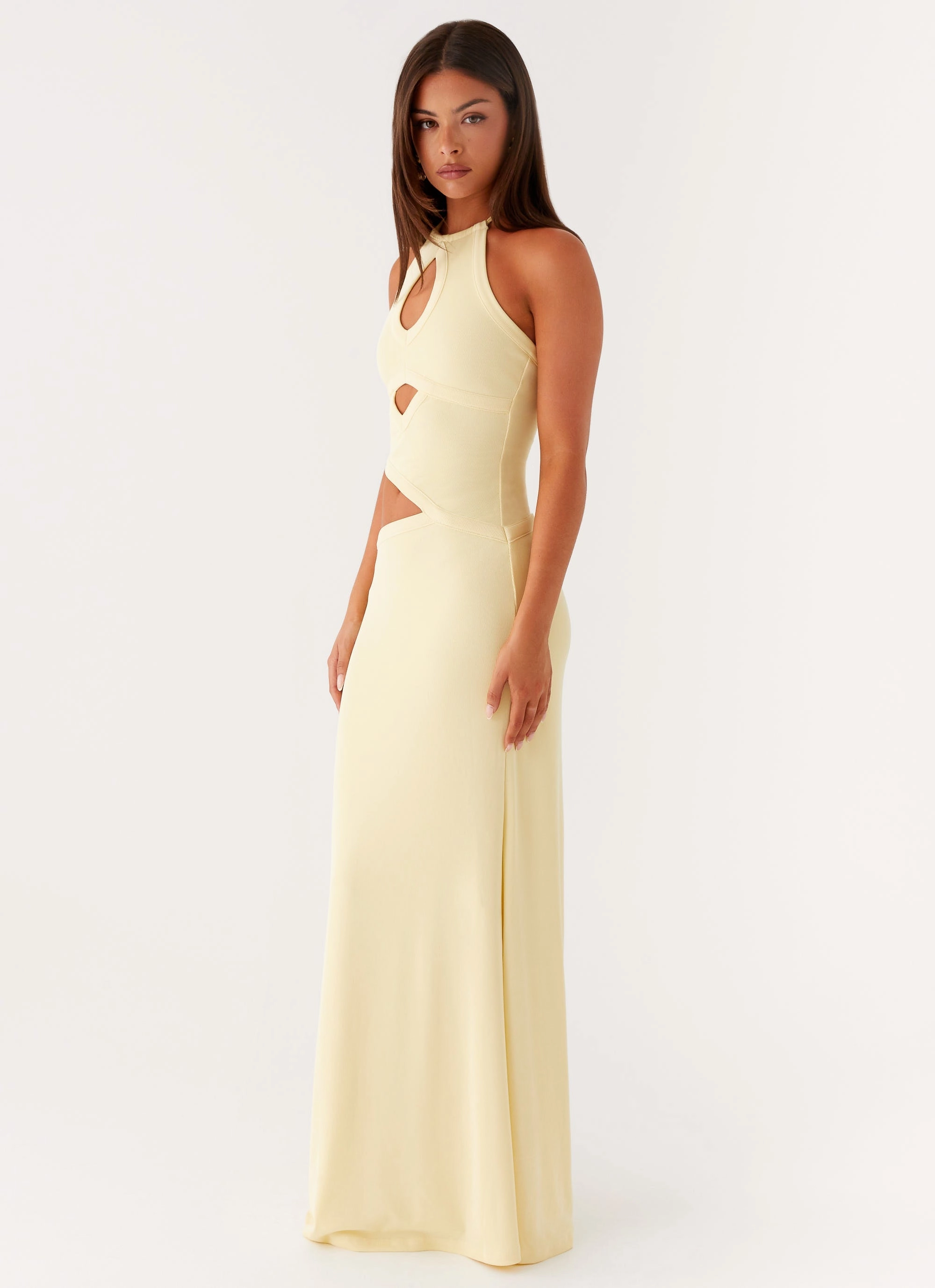Lanah Cut Out Maxi Dress - Yellow Calm Aesthetic Art Event