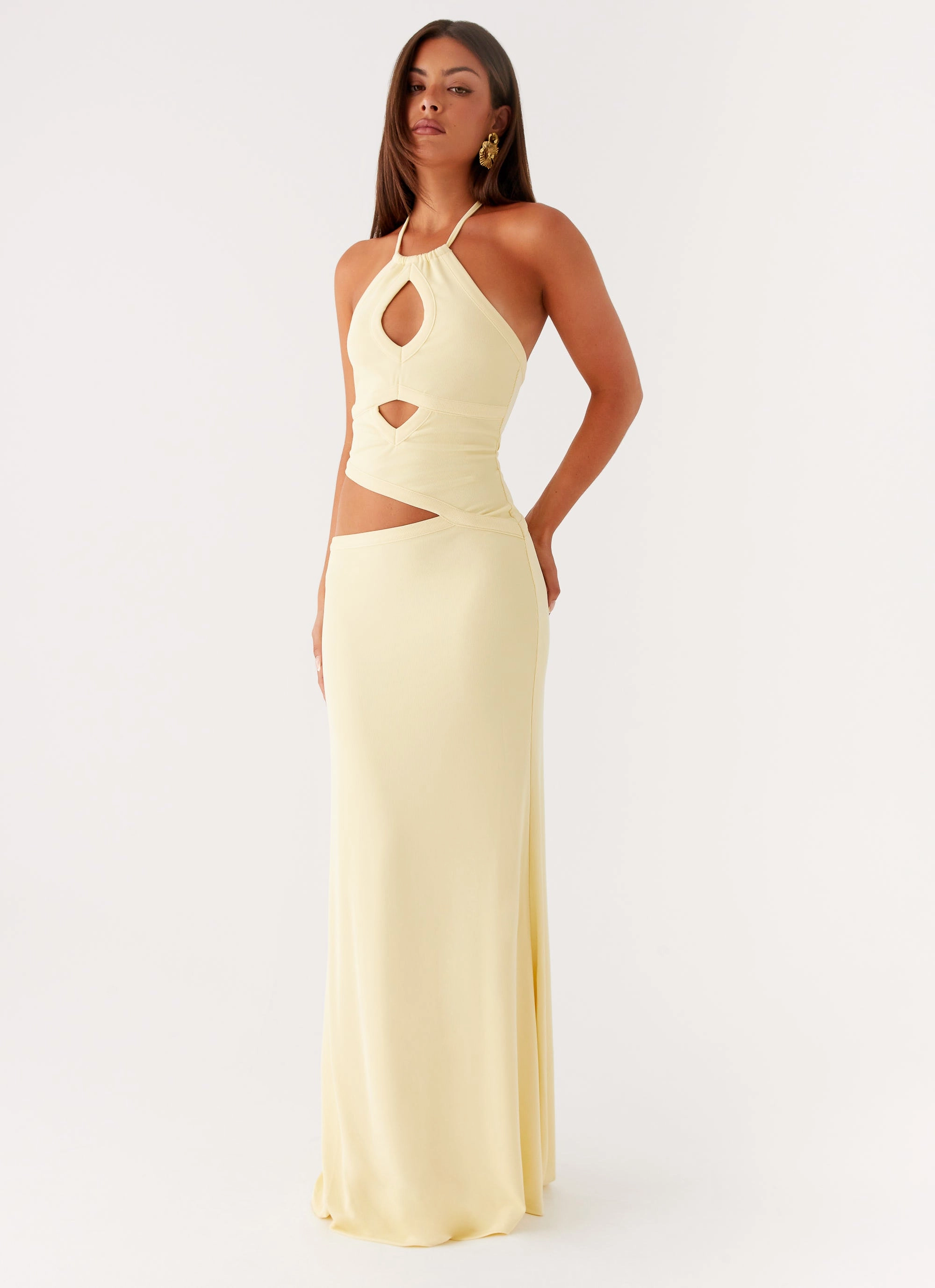 Lanah Cut Out Maxi Dress - Yellow Dressy Glow Trendy Tailoring