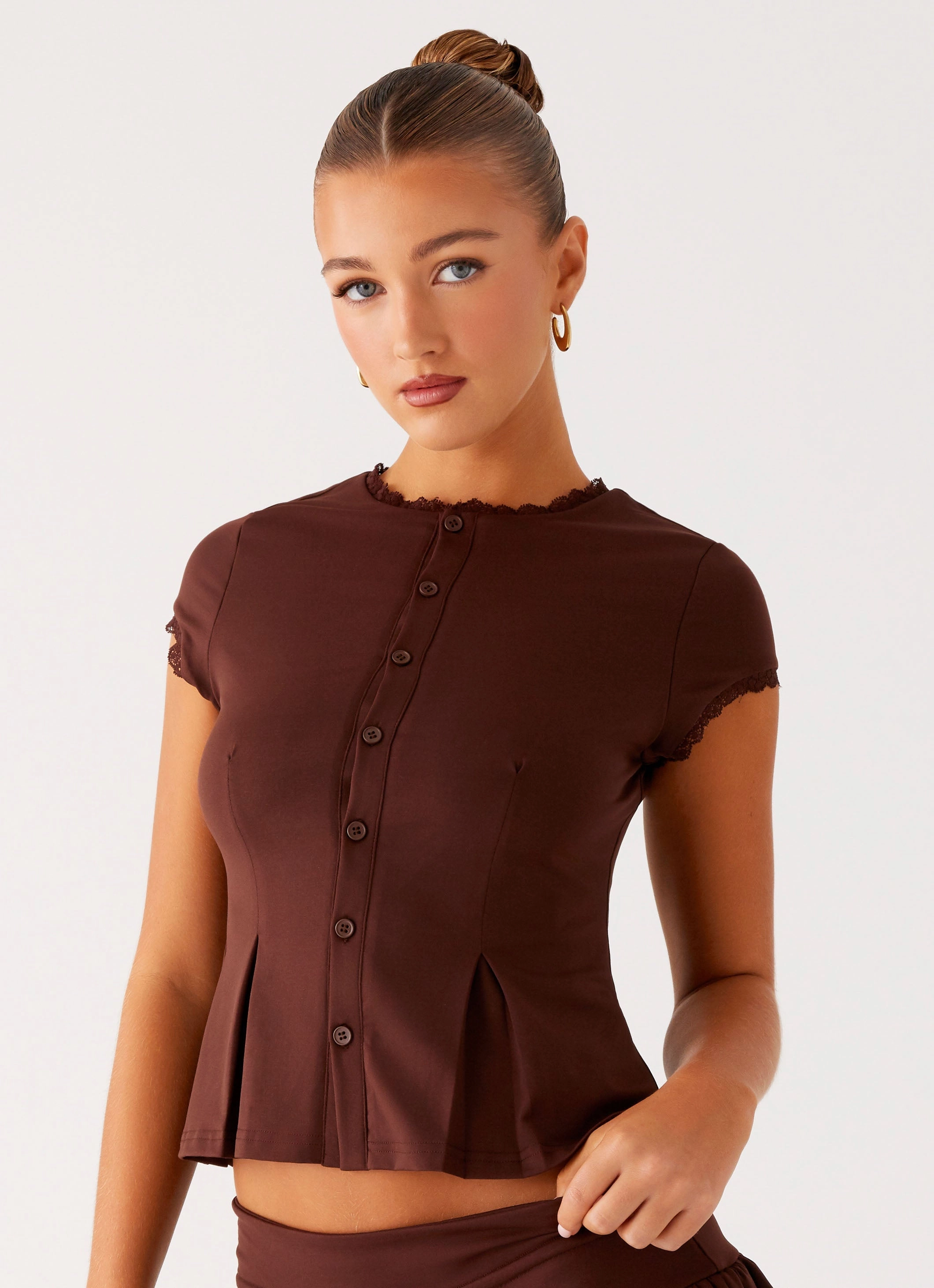 Landon Button Up Top - Chocolate Summer Polo
