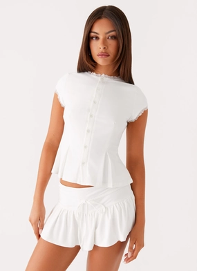 DoubleStitchedHem ThermalRegulationLayer Landon Button Up Top - White